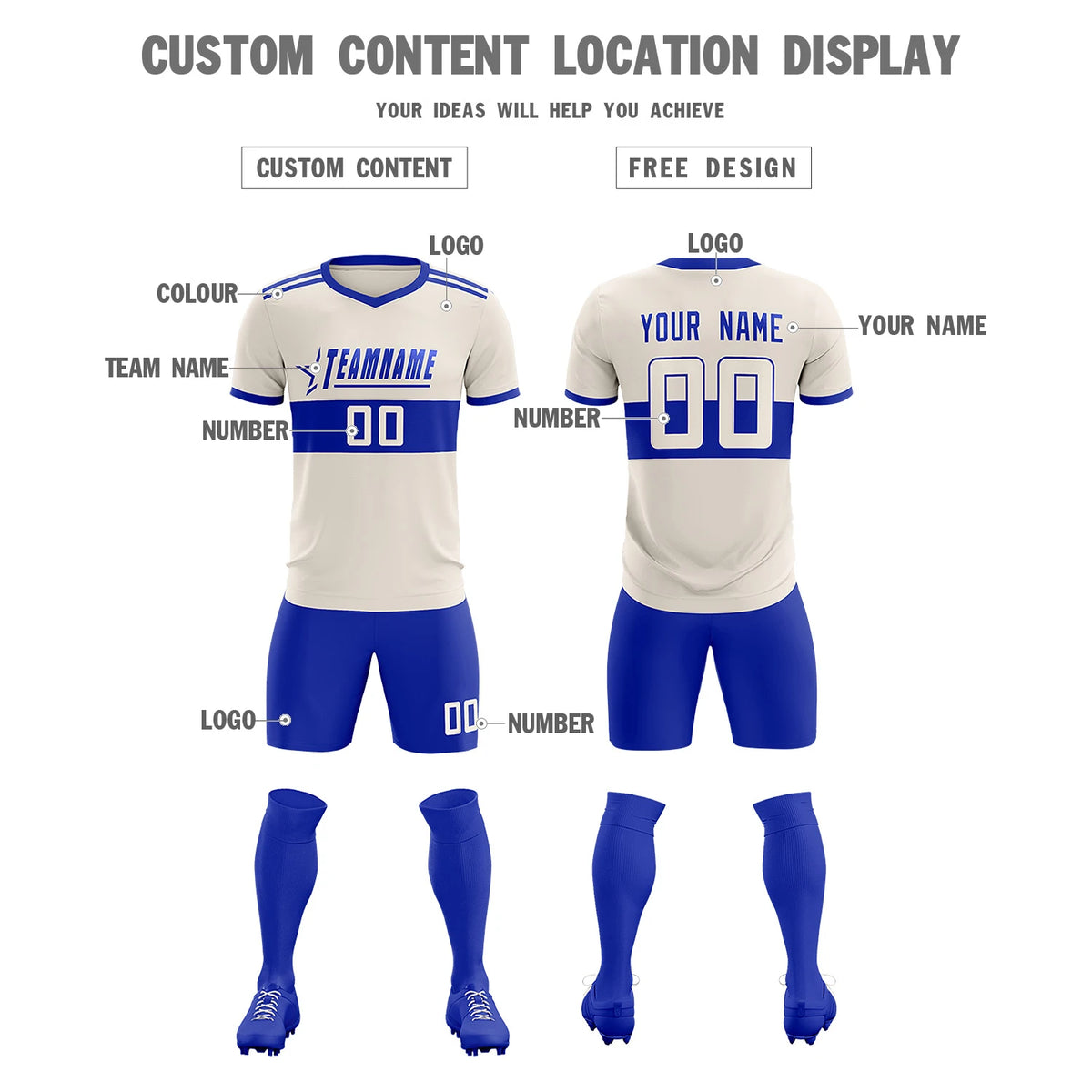 Custom Khaki-Royal Blue Breathable Soccer Sets Jersey