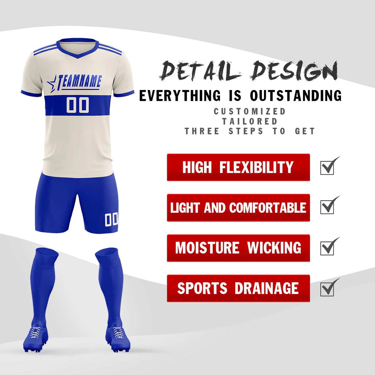Custom Khaki-Royal Blue Breathable Soccer Sets Jersey