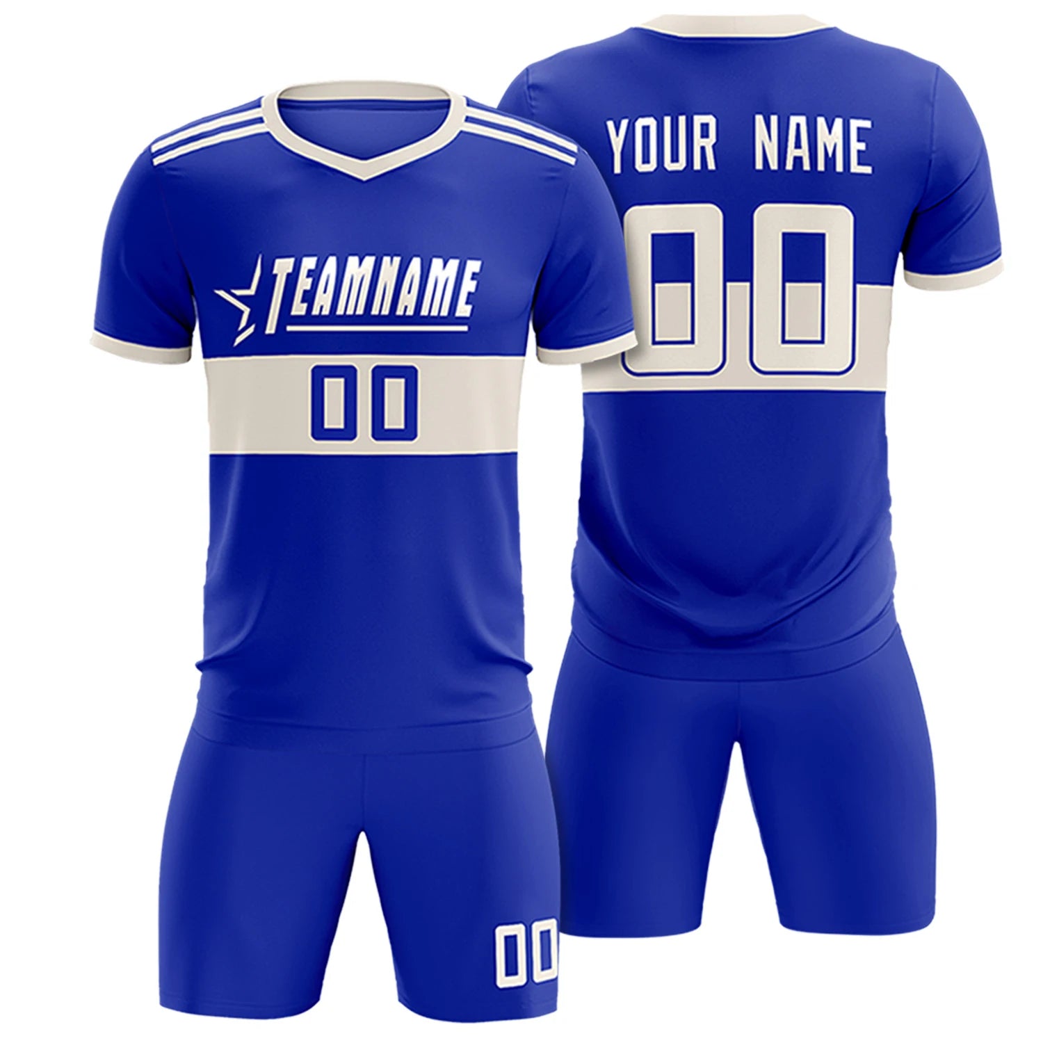 Custom Royal Blue-Khaki Breathable Soccer Sets Jersey