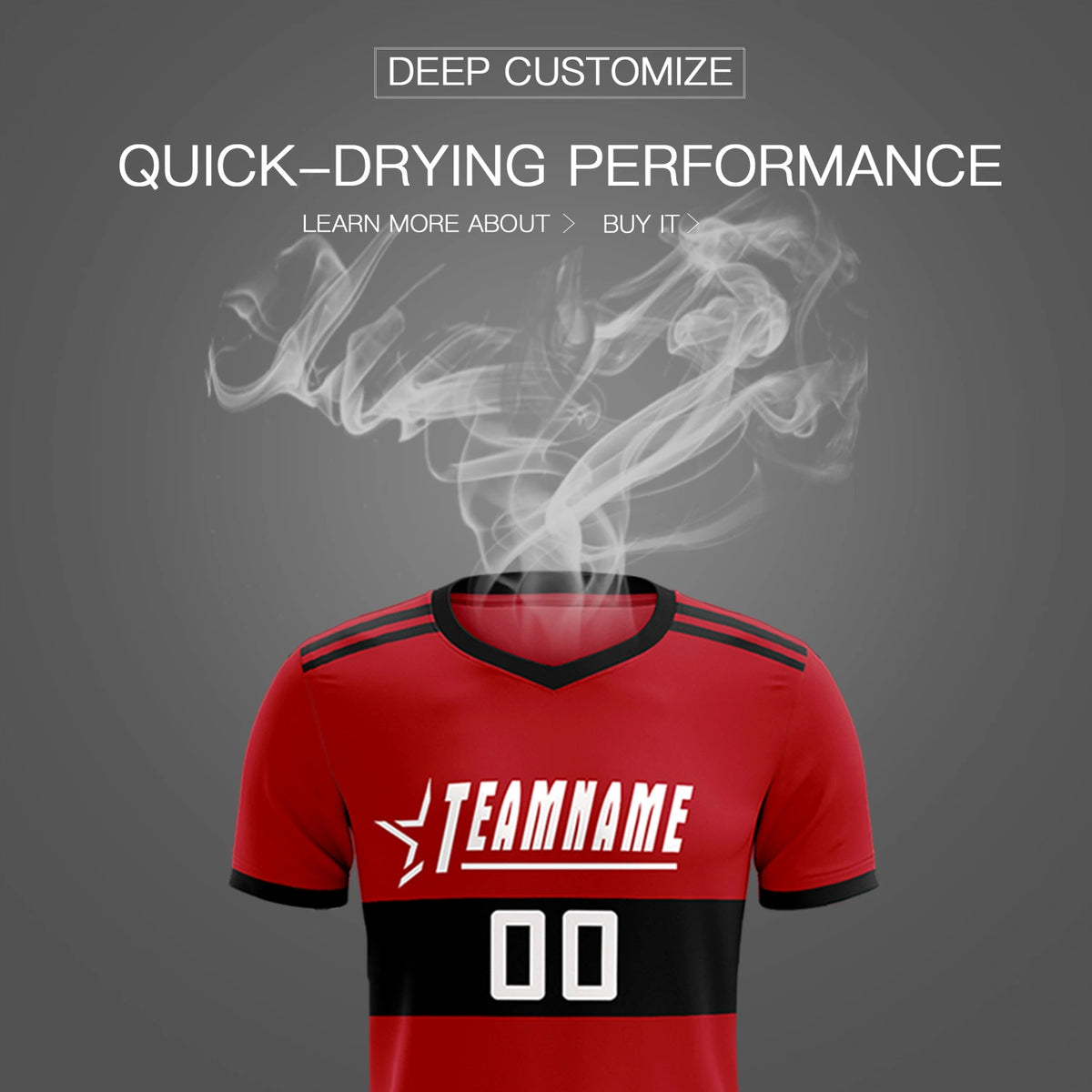Custom Red Black Breathable Soccer Sets Jersey