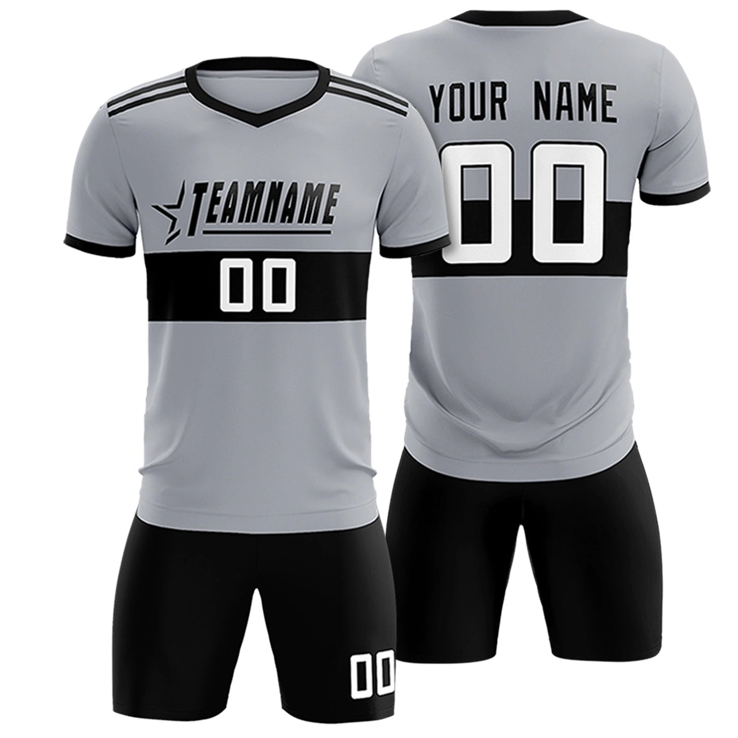 Custom Gray Black Breathable Soccer Sets Jersey