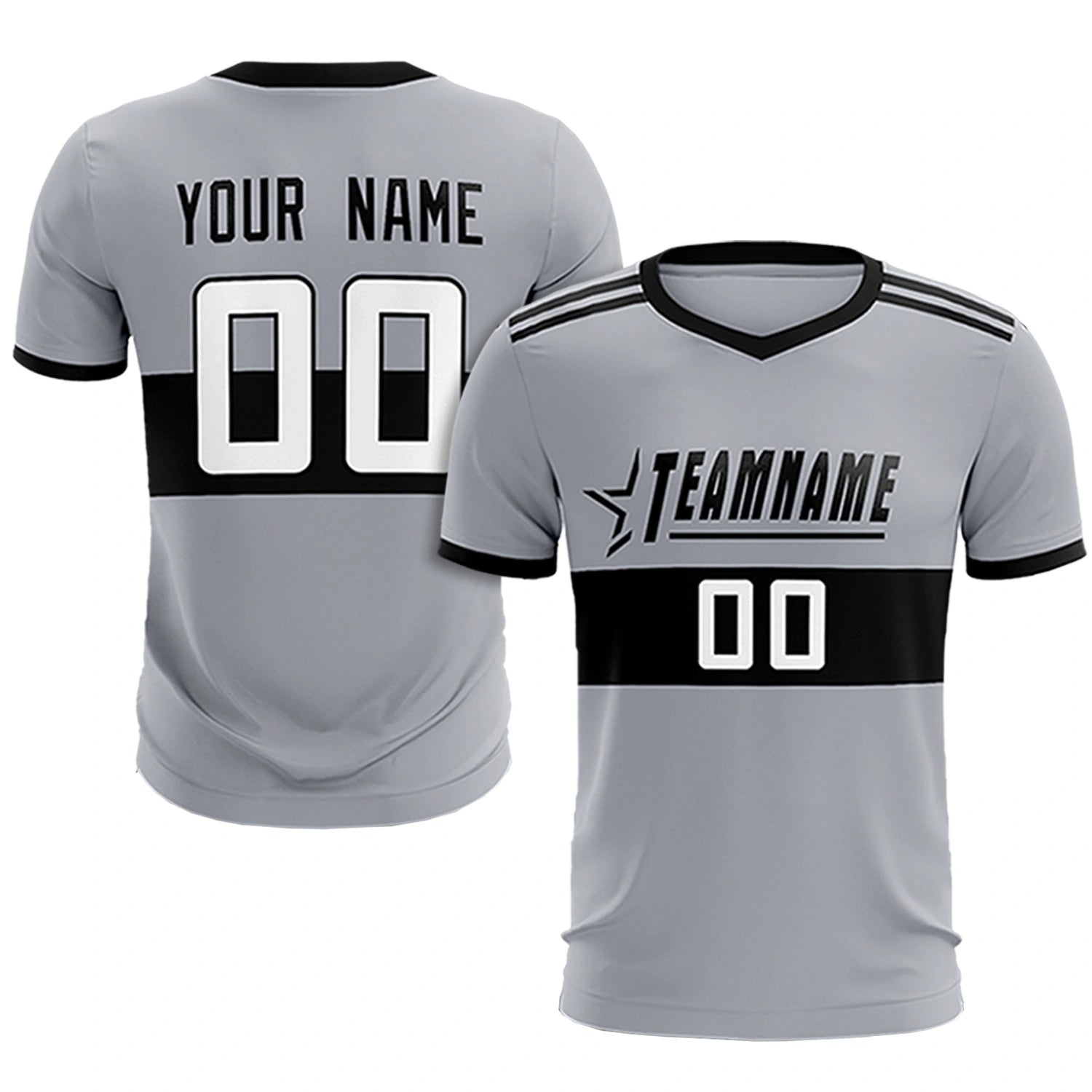 Custom Gray Black Breathable Soccer Sets Jersey