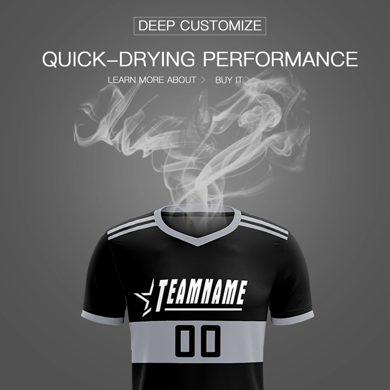 Custom Black Gray Breathable Soccer Sets Jersey