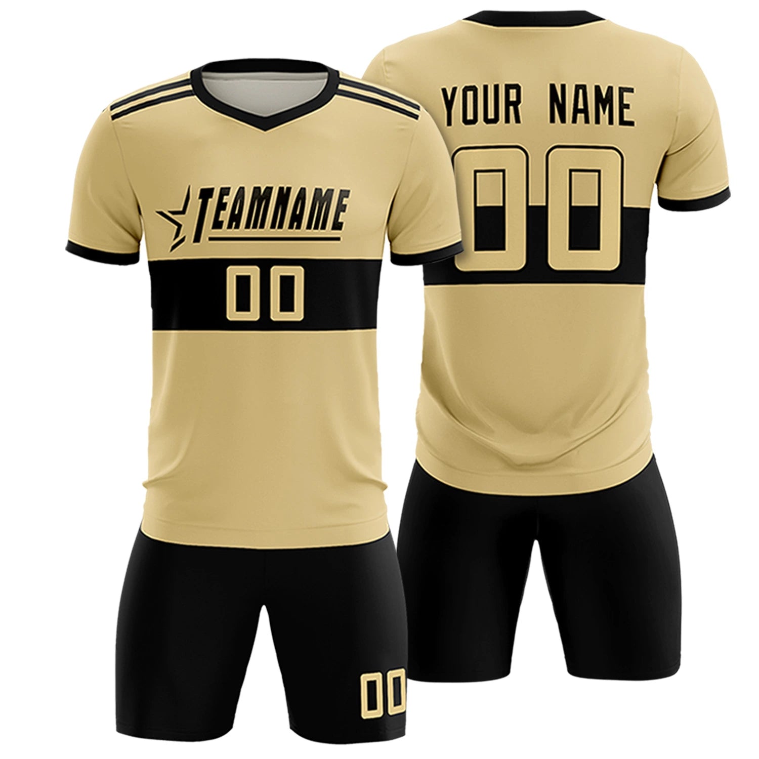 Custom Khaki Black Breathable Soccer Sets Jersey
