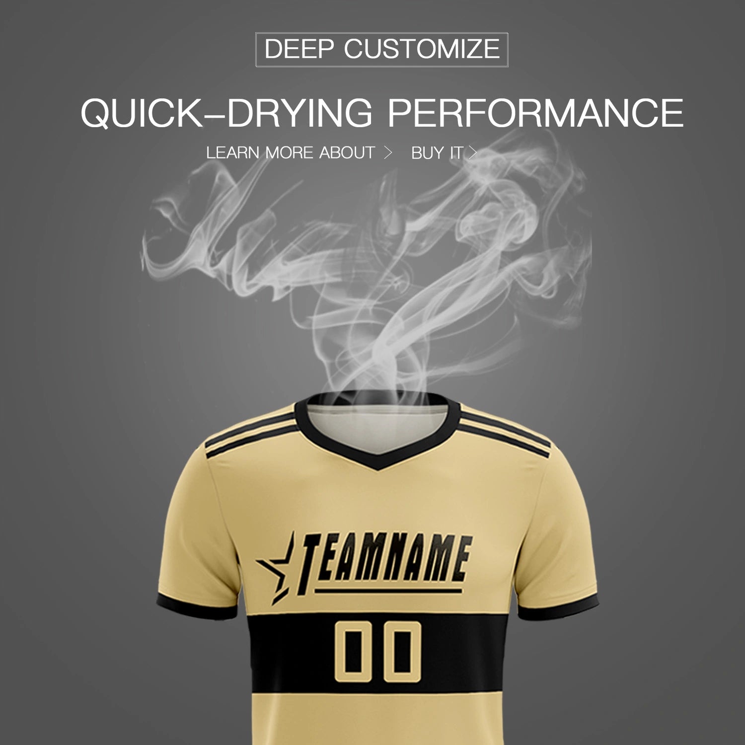 Custom Khaki Black Breathable Soccer Sets Jersey