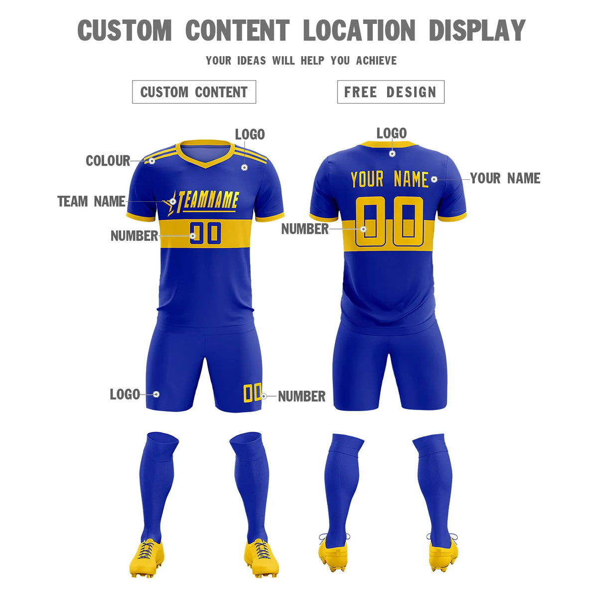 Custom Royal Blue-Gold 01 Breathable Soccer Sets Jersey