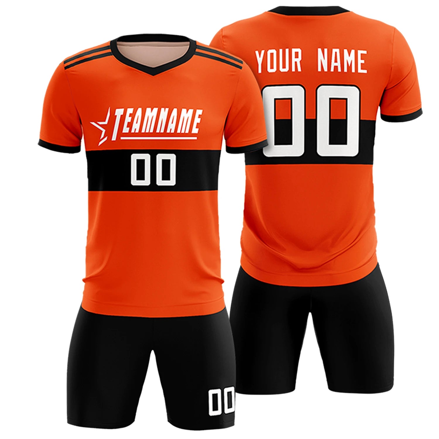 Custom Orange Black Breathable Soccer Sets Jersey