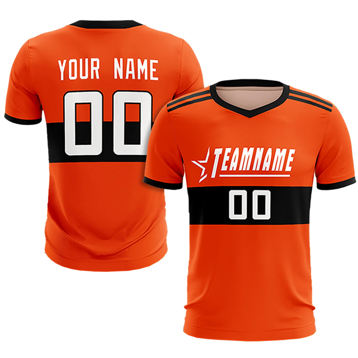 Custom Orange Black Breathable Soccer Sets Jersey