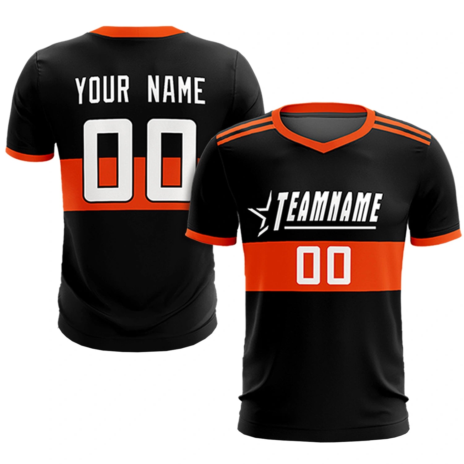 Custom Black Orange Breathable Soccer Sets Jersey