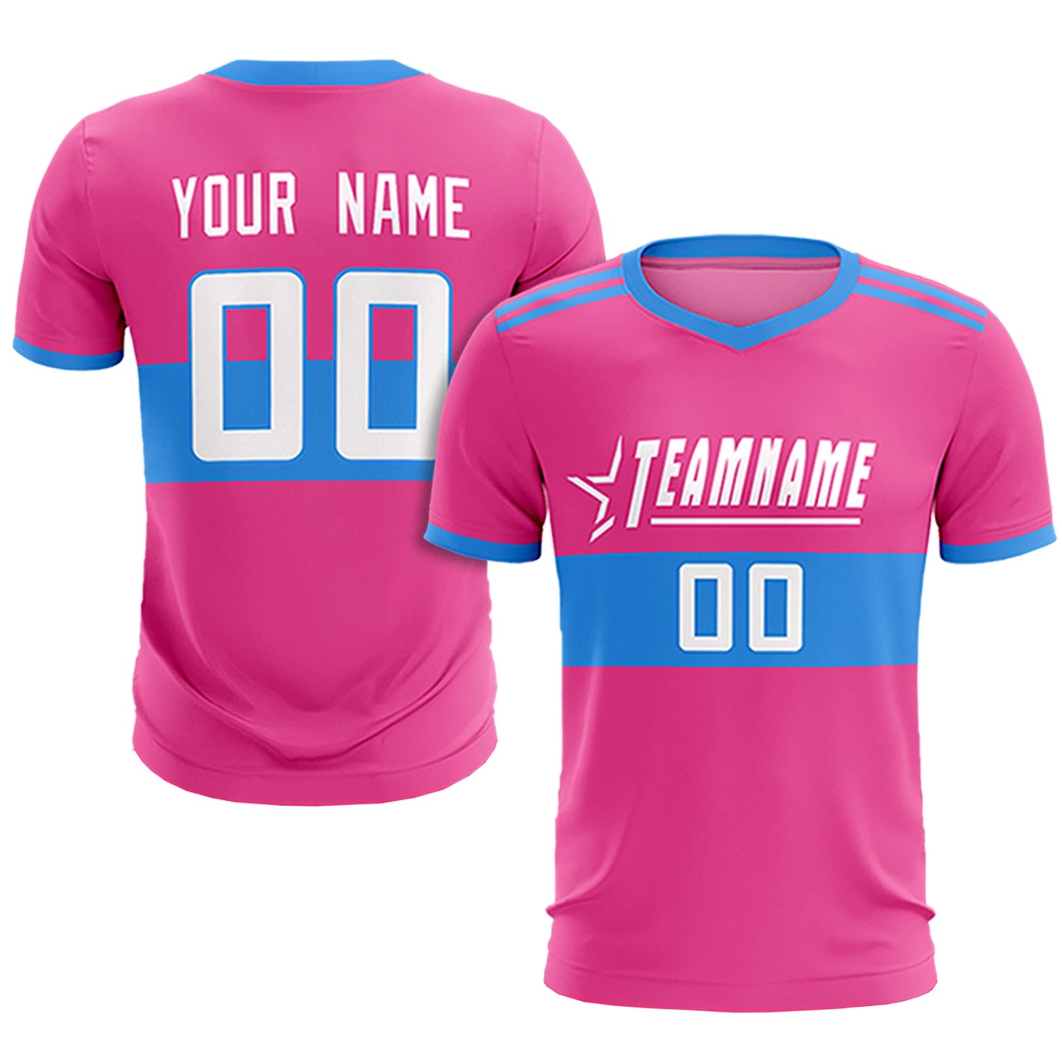 Custom Pink-Powder Blue Breathable Soccer Sets Jersey