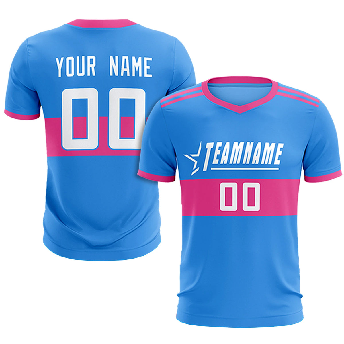 Custom Powder Blue-Pink Breathable Soccer Sets Jersey