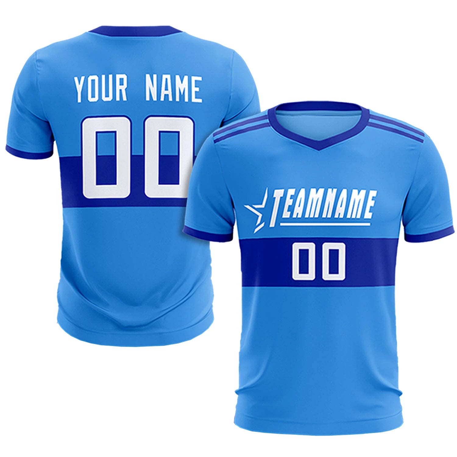 Custom Powder Blue-Royal Blue Breathable Soccer Sets Jersey