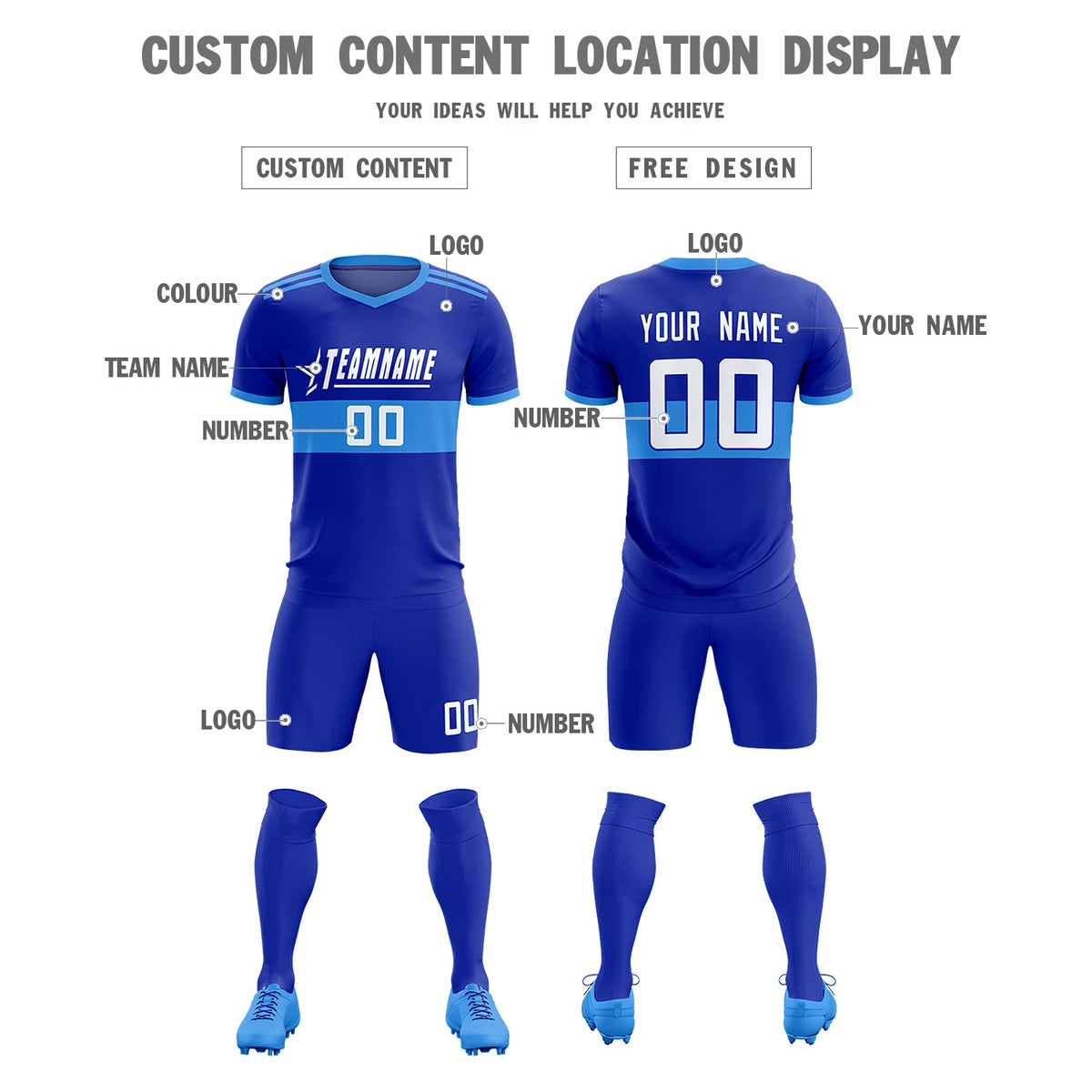 Custom Royal Blue-Powder Blue Breathable Soccer Sets Jersey