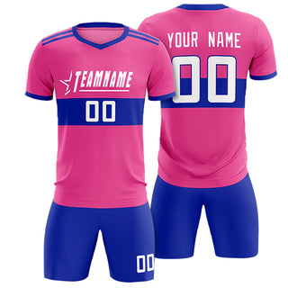 Camiseta de fútbol transpirable personalizada en rosa y azul rey - Estilo 1