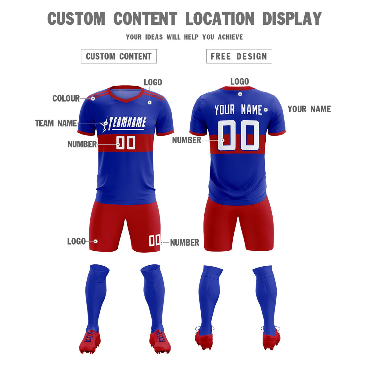 Custom Royal Blue-Red Breathable Soccer Sets Jersey