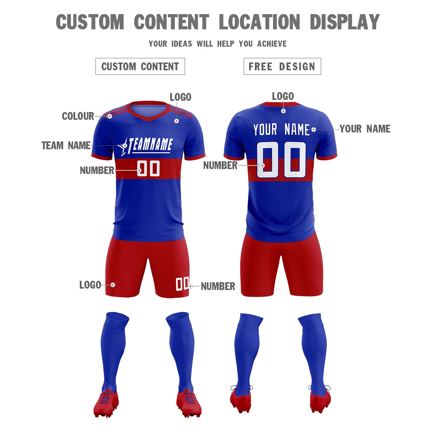 Custom Royal Blue-Red Breathable Soccer Sets Jersey