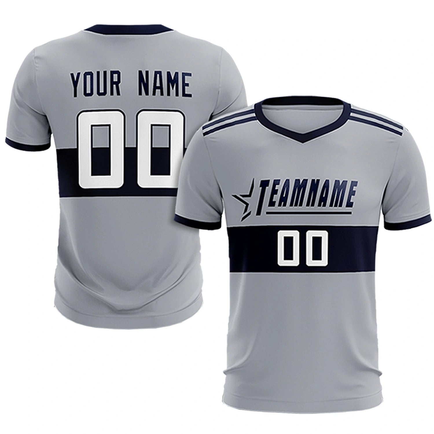 Custom Gray Navy Breathable Soccer Sets Jersey