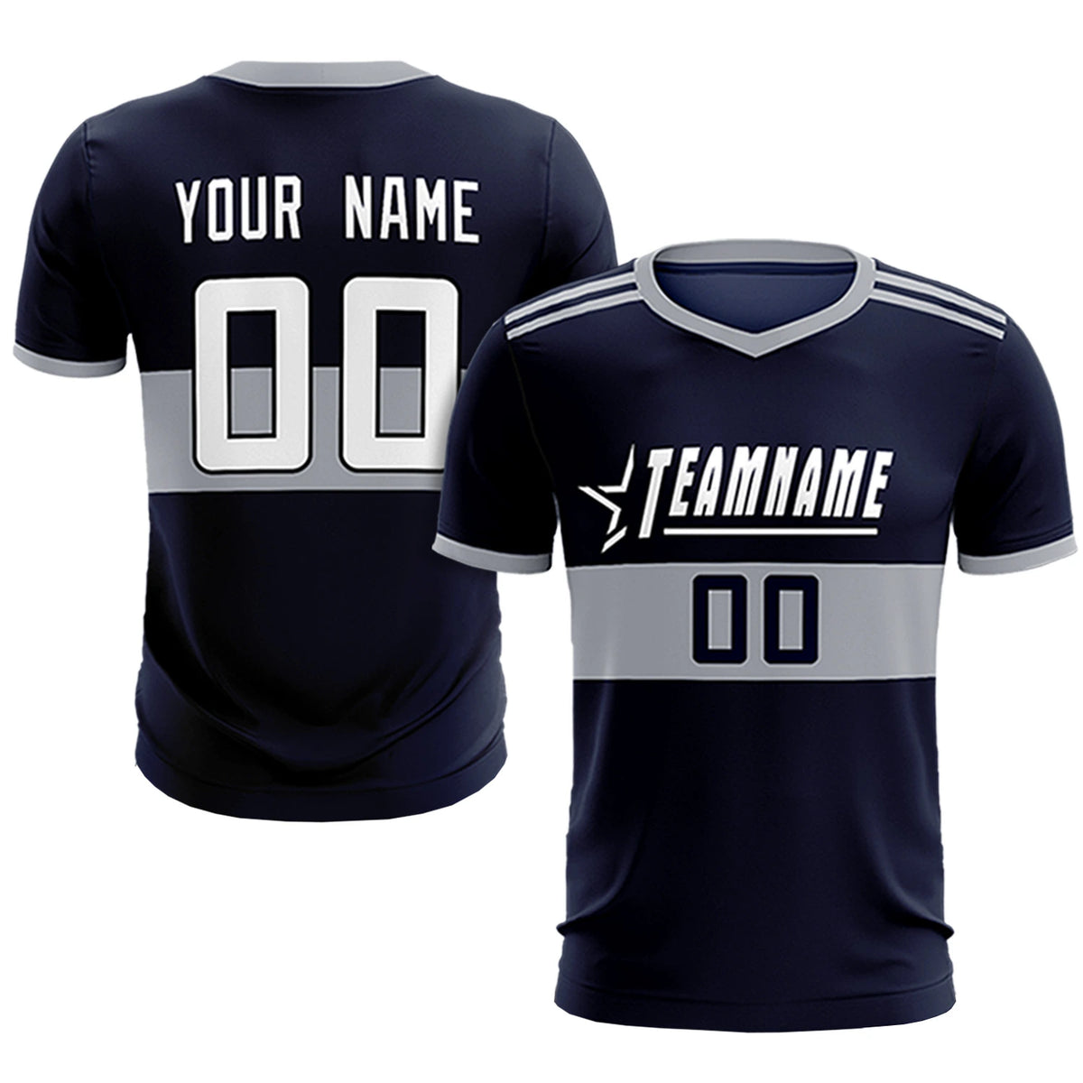Custom Navy Gray Breathable Soccer Sets Jersey