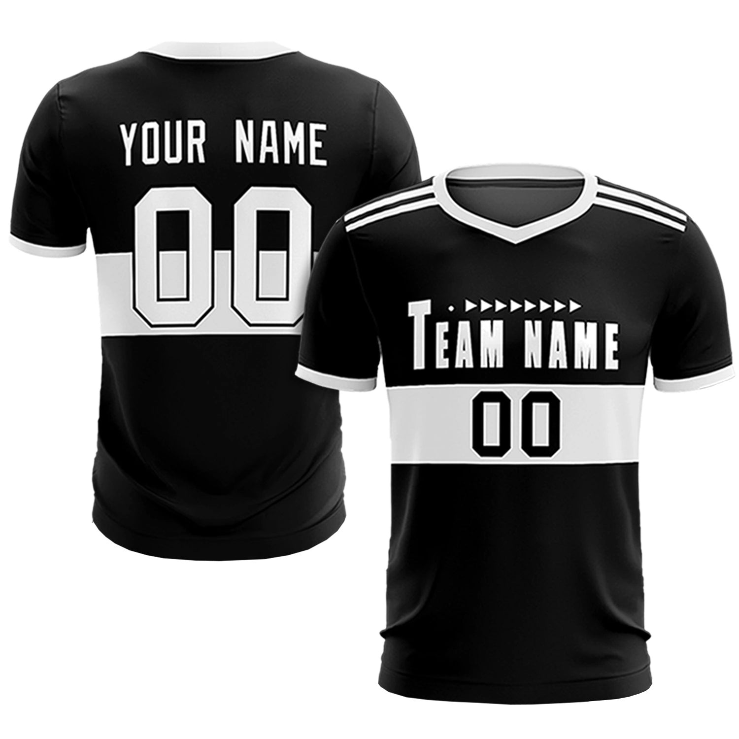 Custom Black White Breathable Soccer Sets Jersey