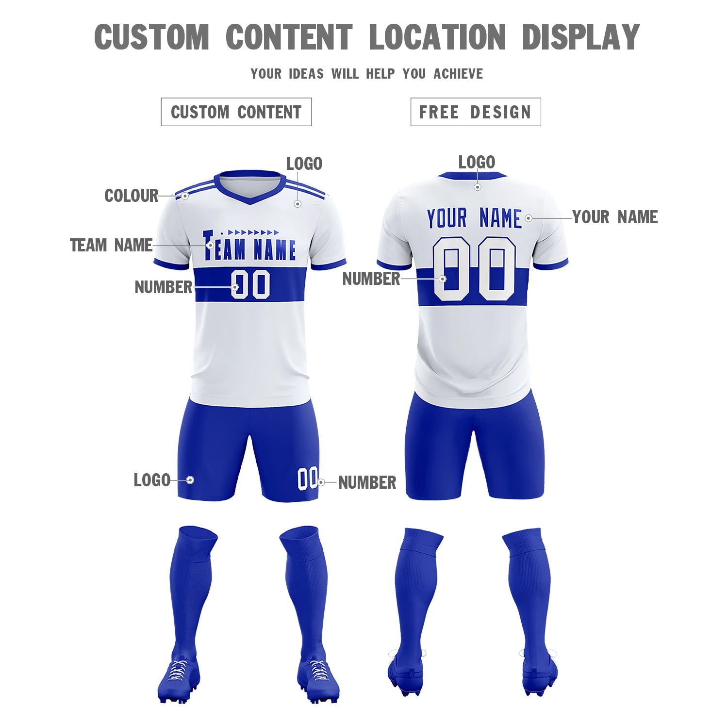 Custom White-Royal Blue Breathable Soccer Sets Jersey