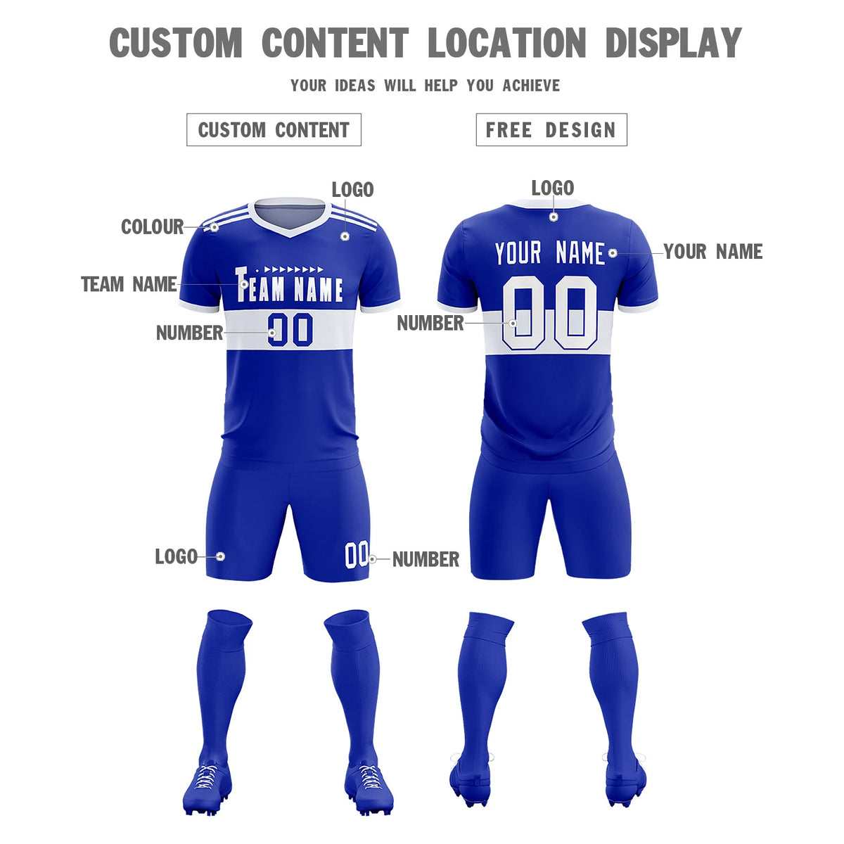 Custom Royal Blue-White Breathable Soccer Sets Jersey