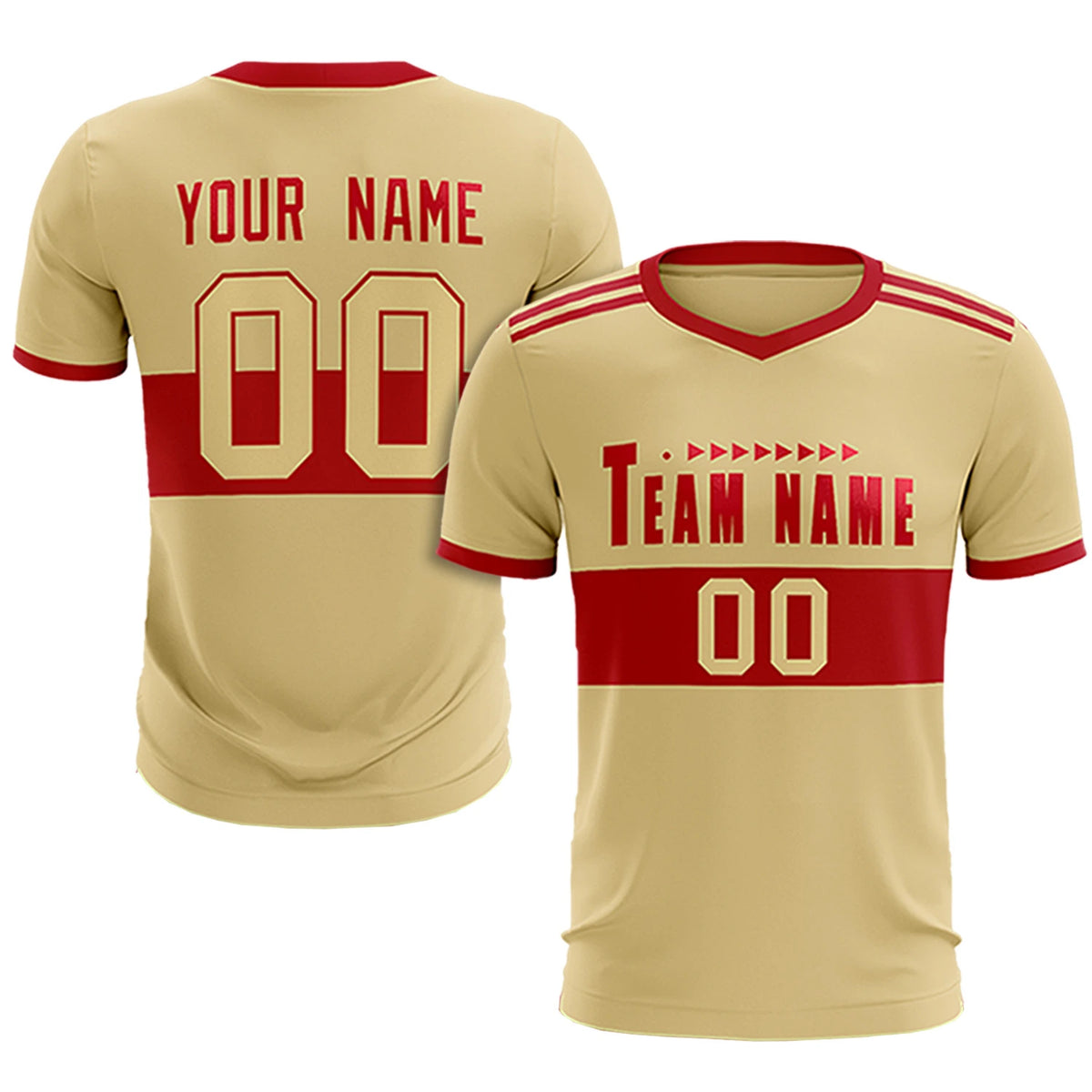 Custom Khaki Red Breathable Soccer Sets Jersey