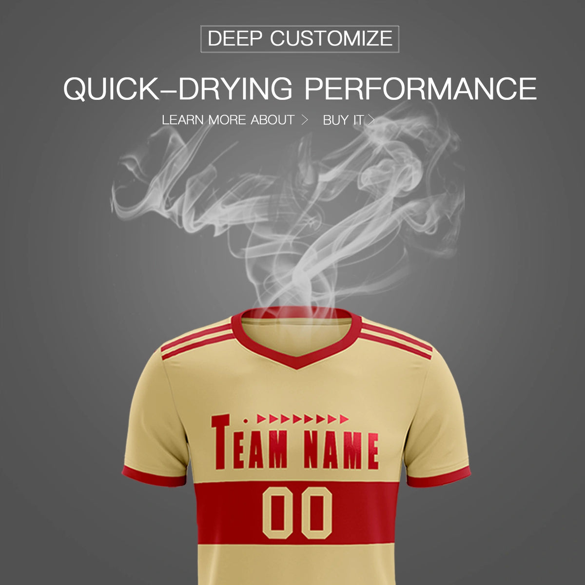 Custom Khaki Red Breathable Soccer Sets Jersey