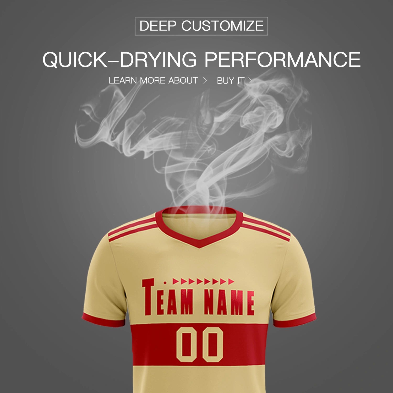 Custom Khaki Red Breathable Soccer Sets Jersey