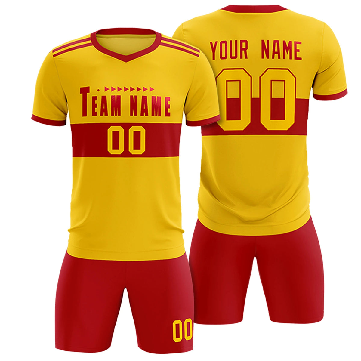 Custom Gold01 Red Breathable Soccer Sets Jersey