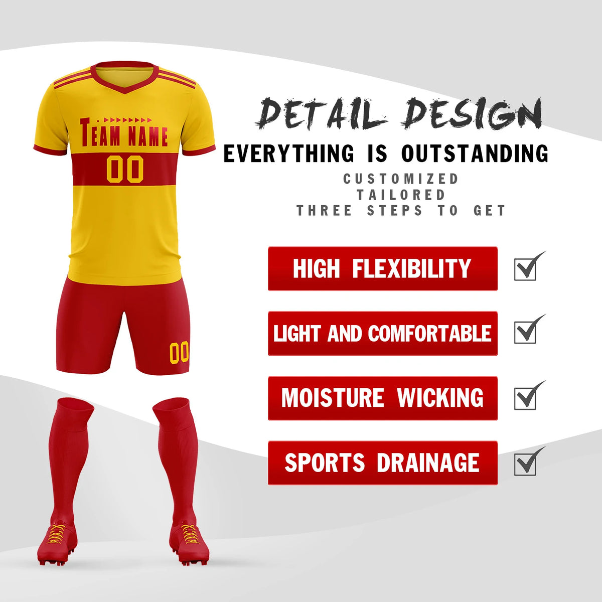 Custom Gold01 Red Breathable Soccer Sets Jersey