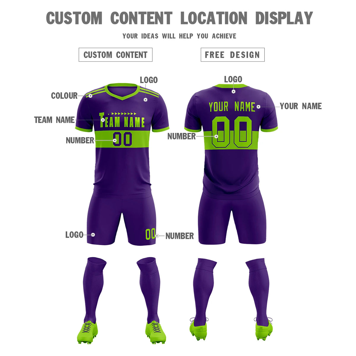 Custom Purple-Neon Green Breathable Soccer Sets Jersey