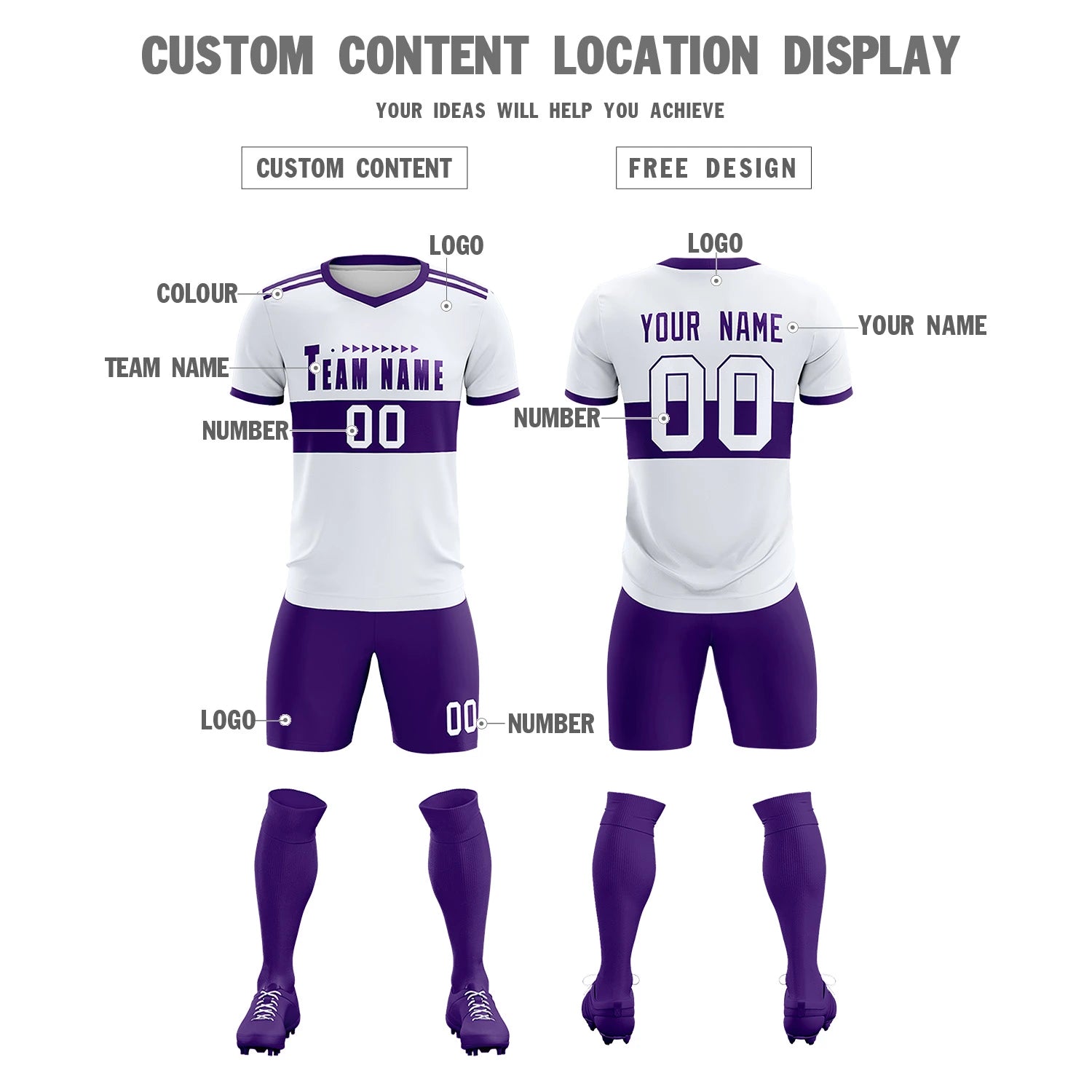Custom White Purple Breathable Soccer Sets Jersey