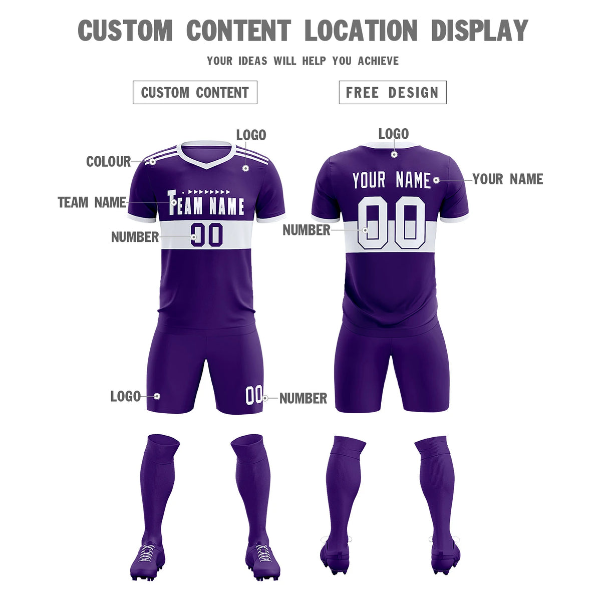 Custom Purple White Breathable Soccer Sets Jersey