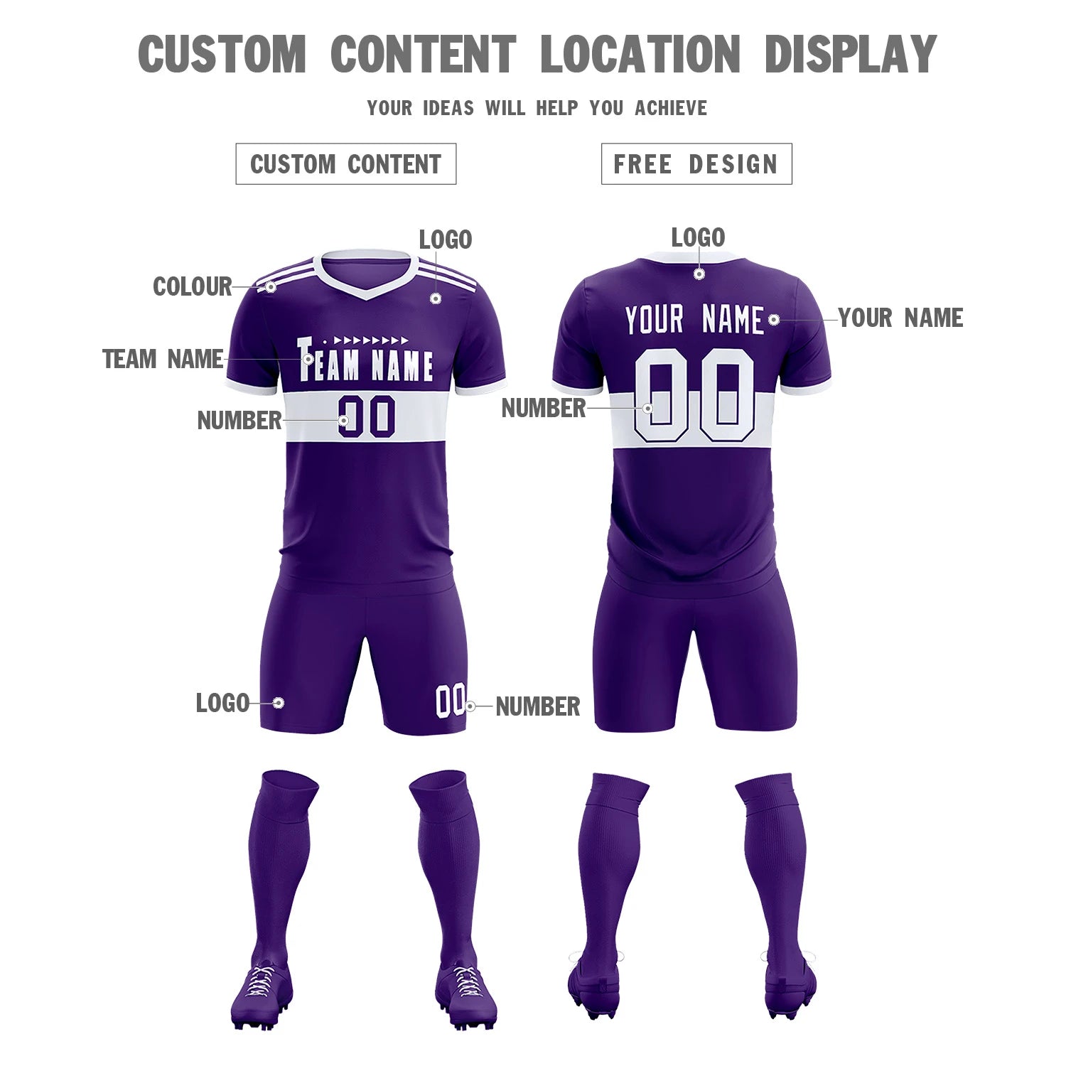 Custom Purple White Breathable Soccer Sets Jersey