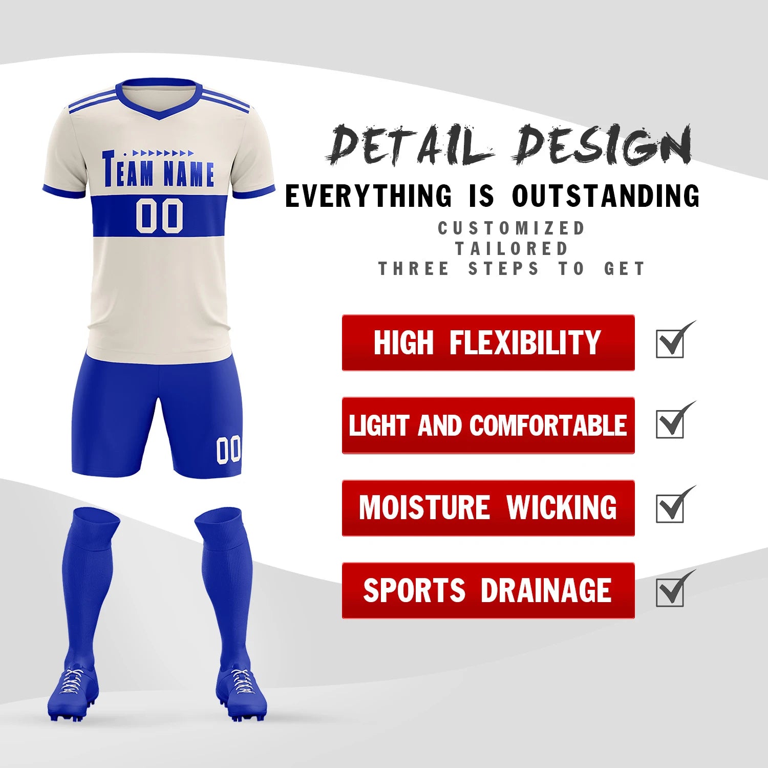 Custom Khaki-Royal Blue Breathable Soccer Sets Jersey