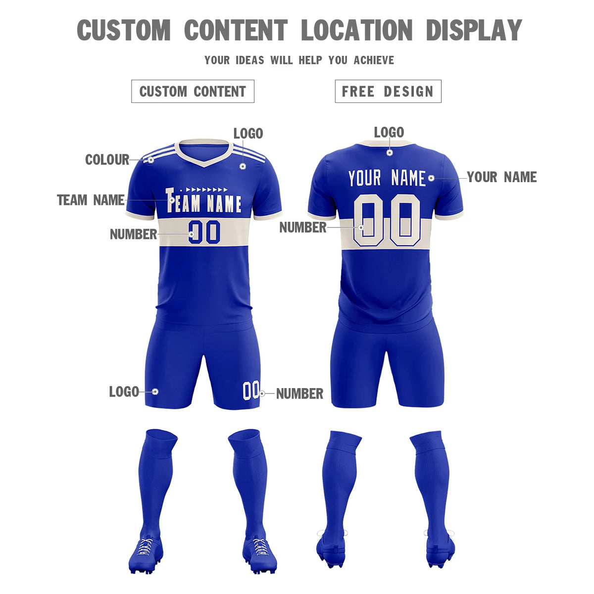 Custom Royal Blue-Khaki Breathable Soccer Sets Jersey