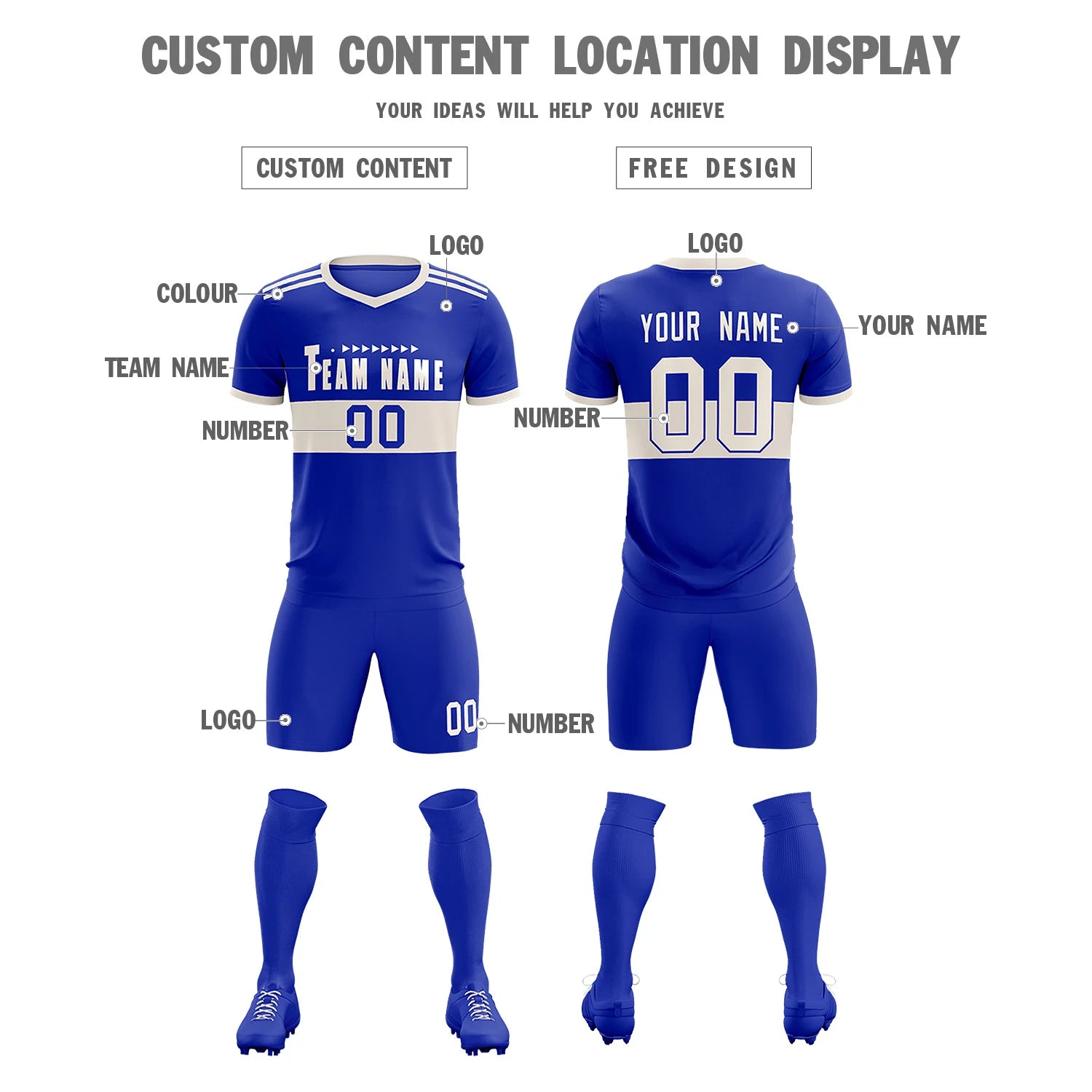 Custom Royal Blue-Khaki Breathable Soccer Sets Jersey
