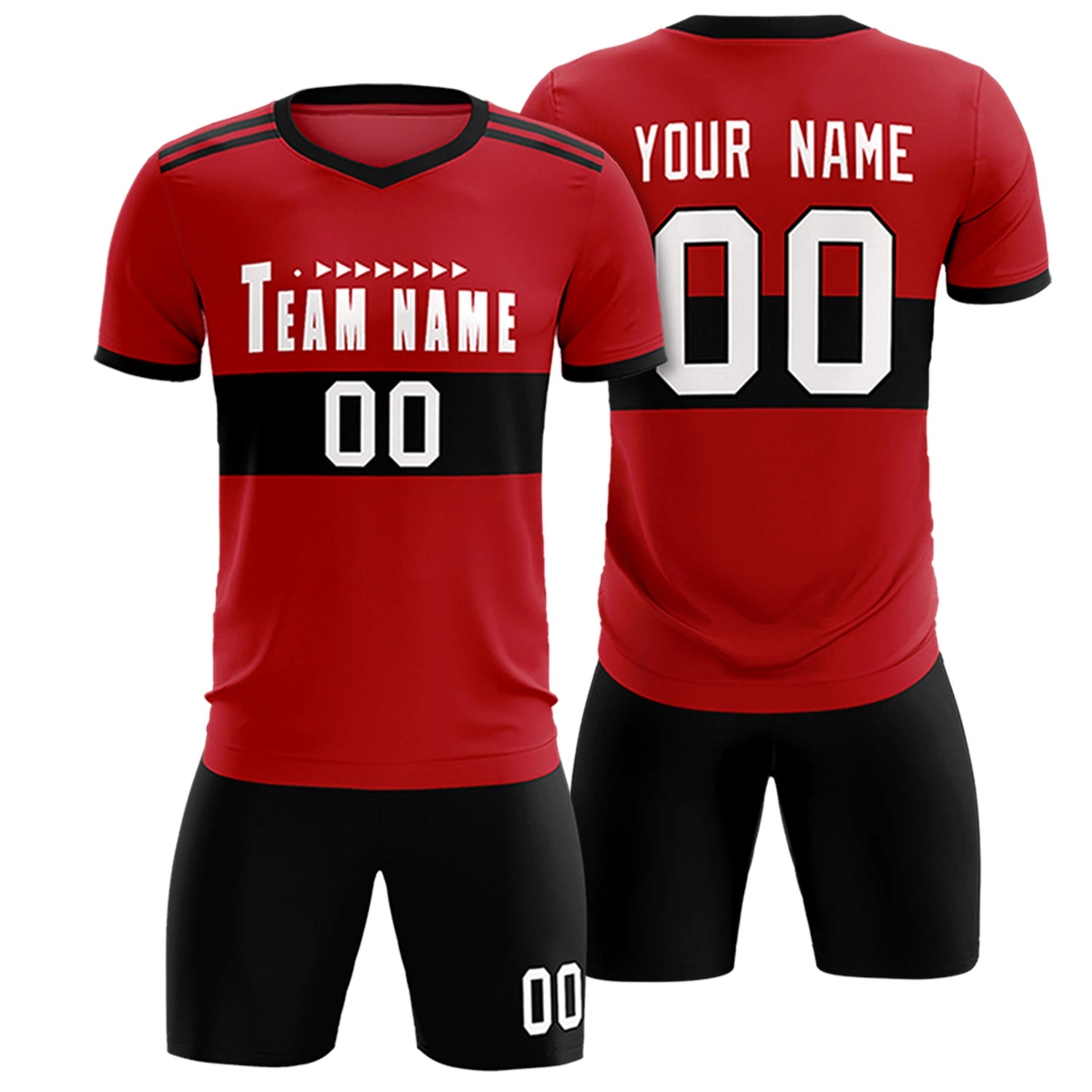 Custom Red Black Breathable Soccer Sets Jersey