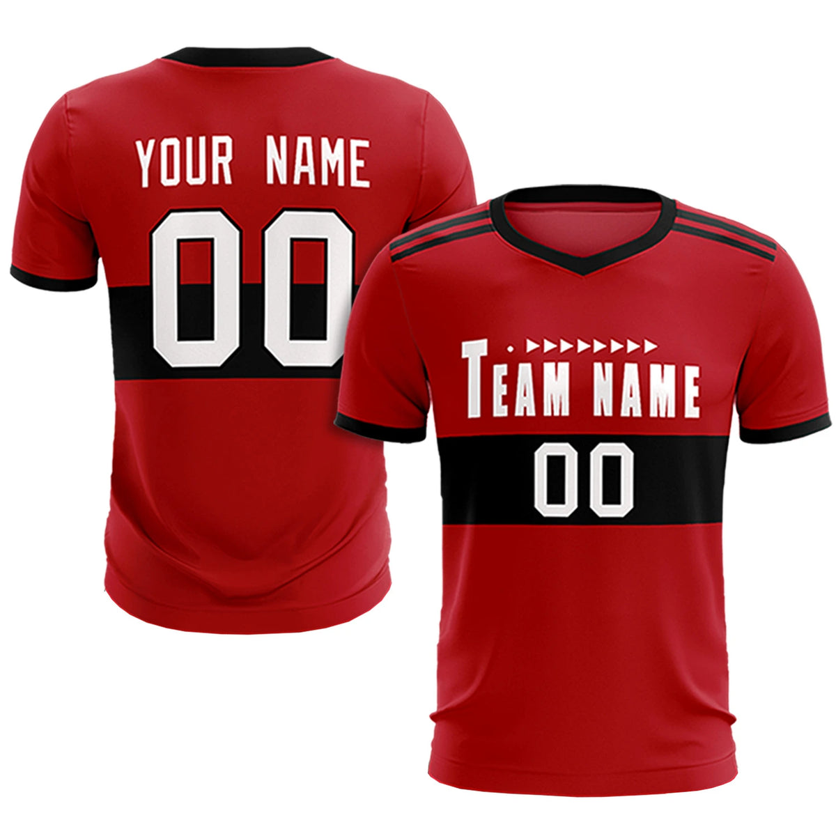 Custom Red Black Breathable Soccer Sets Jersey