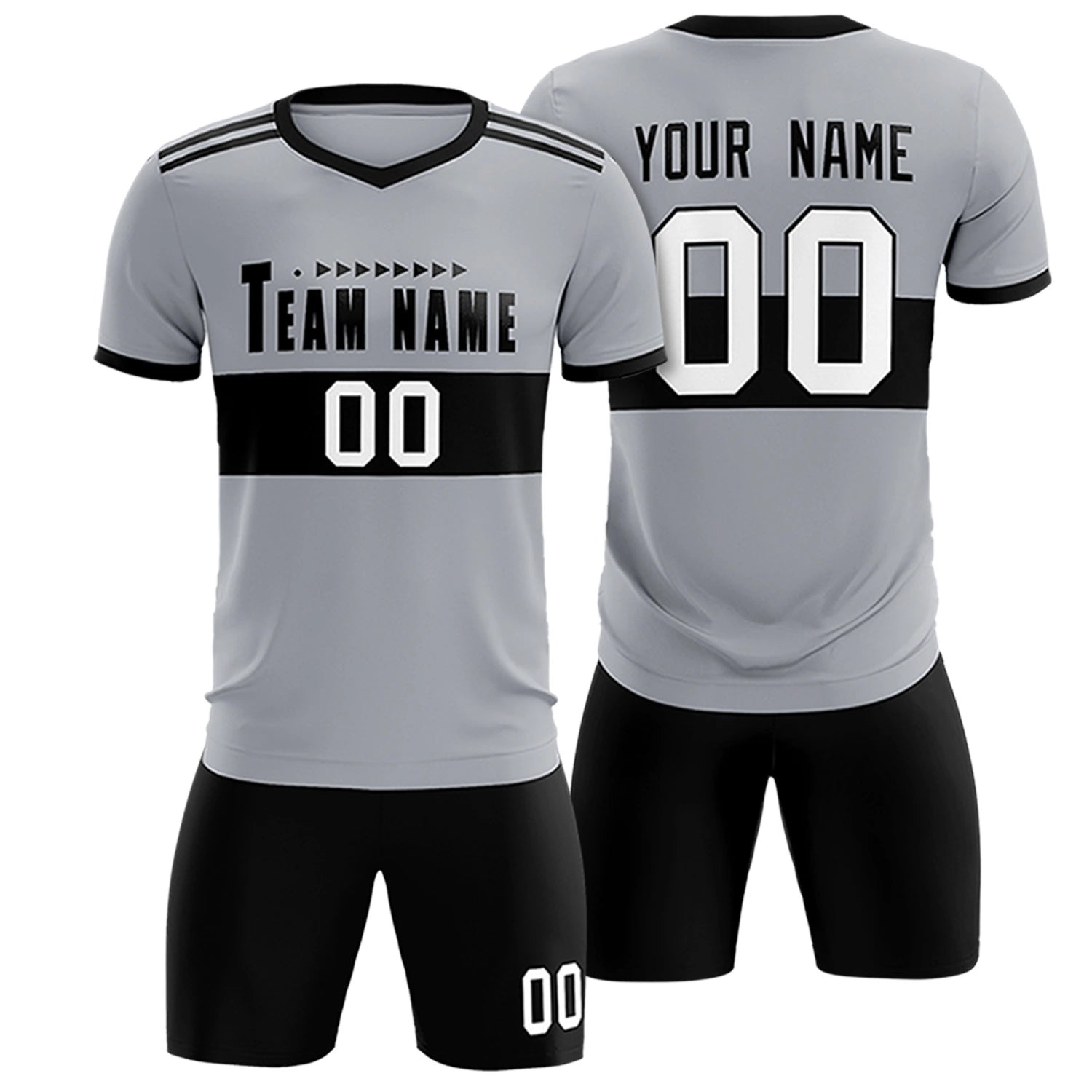 Custom Gray Black Breathable Soccer Sets Jersey