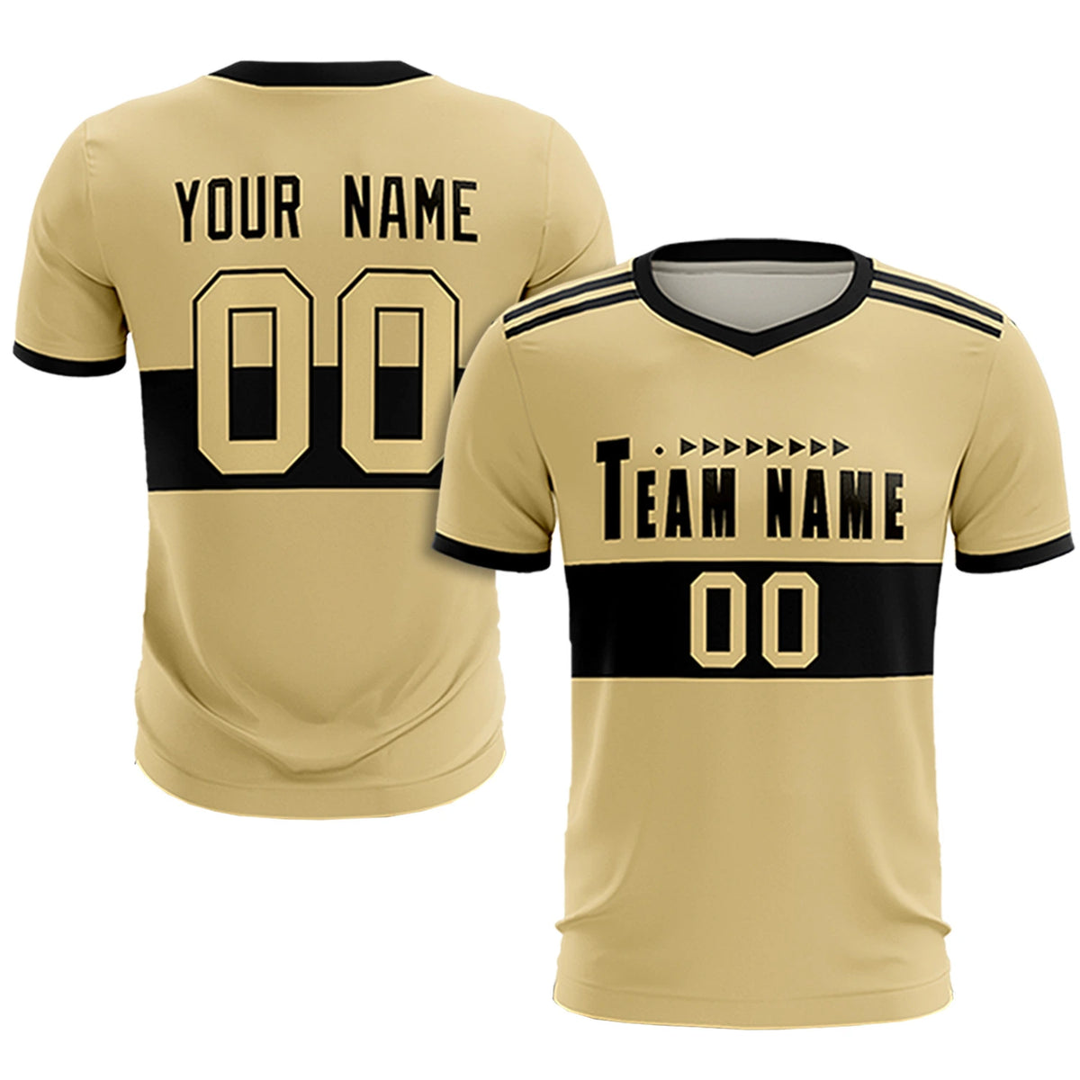 Custom Khaki Black Breathable Soccer Sets Jersey