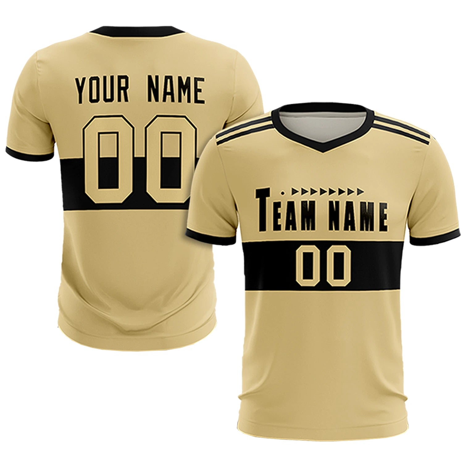 Custom Khaki Black Breathable Soccer Sets Jersey