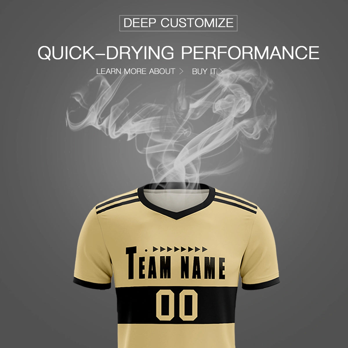 Custom Khaki Black Breathable Soccer Sets Jersey