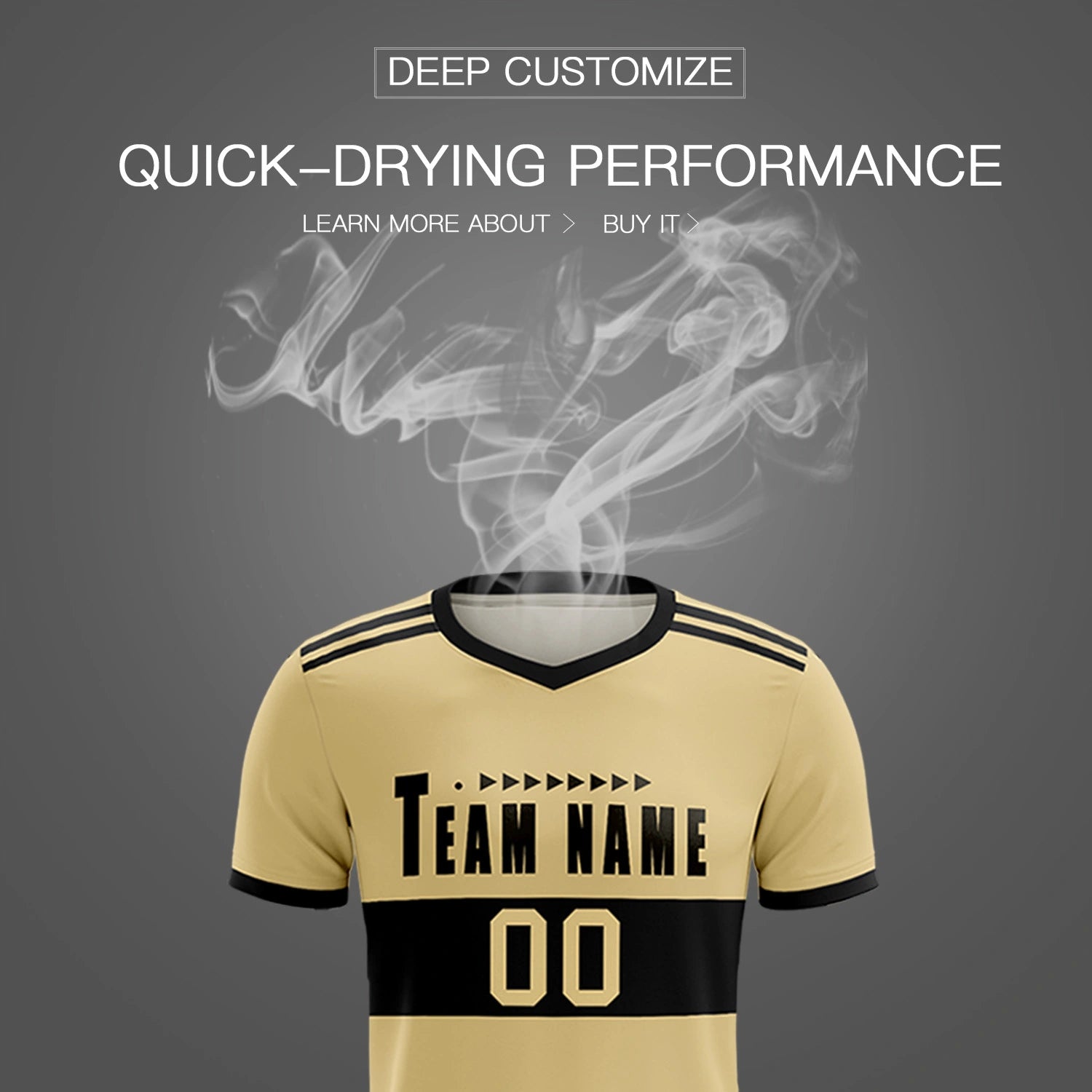 Custom Khaki Black Breathable Soccer Sets Jersey