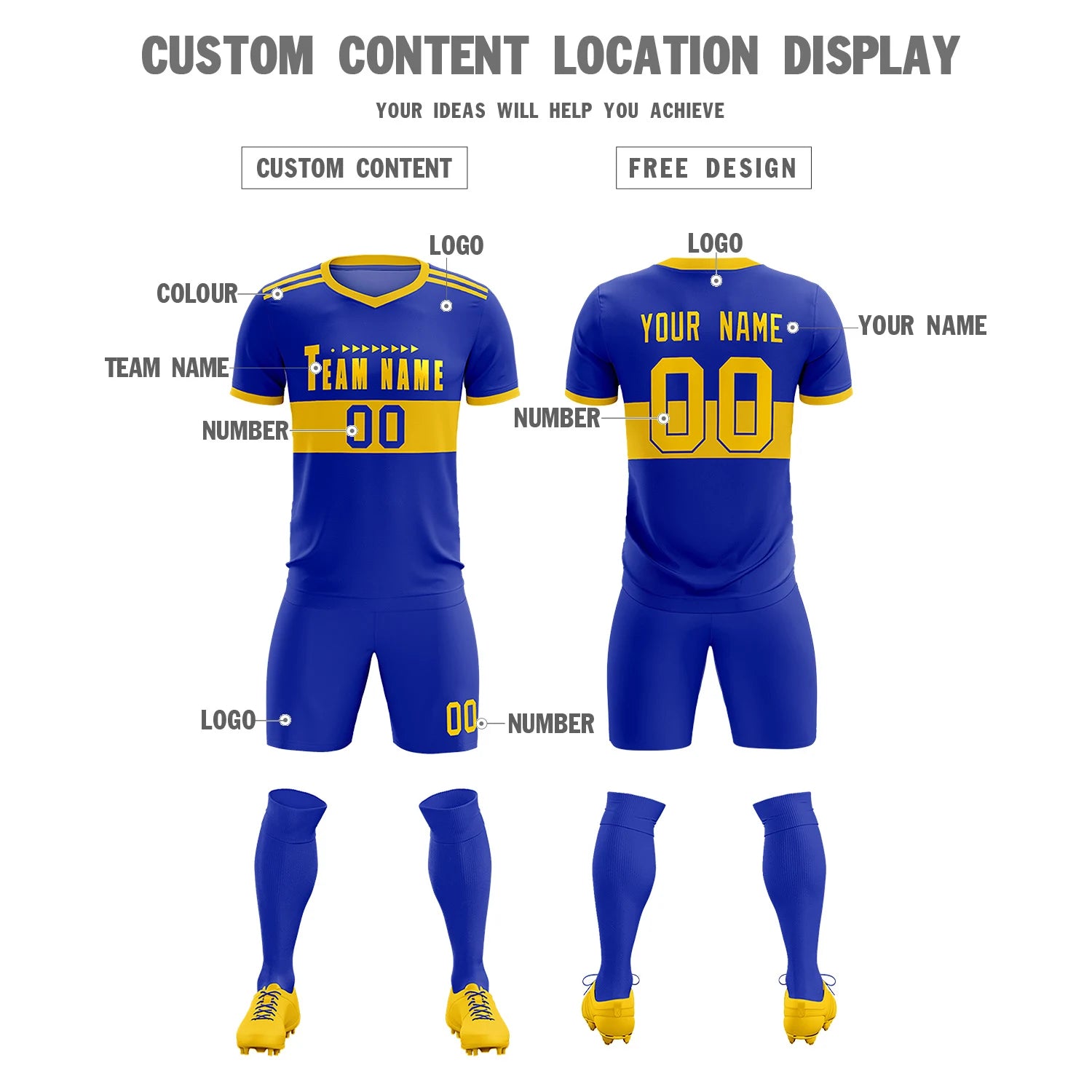 Custom Royal Blue-Gold 01 Breathable Soccer Sets Jersey