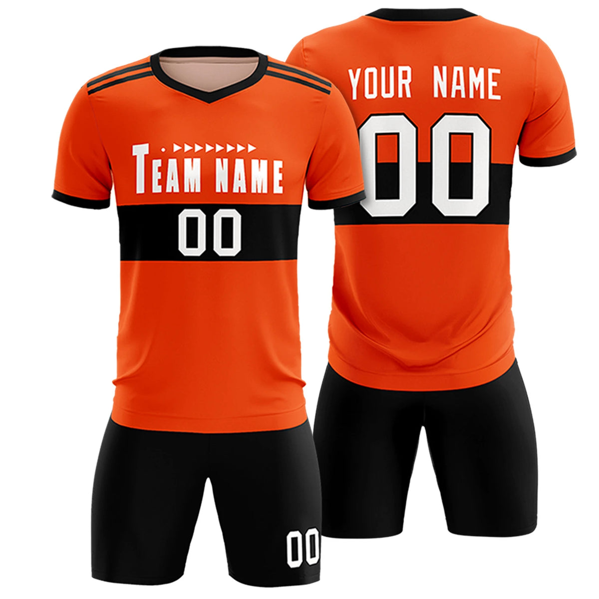 Custom Orange Black Breathable Soccer Sets Jersey