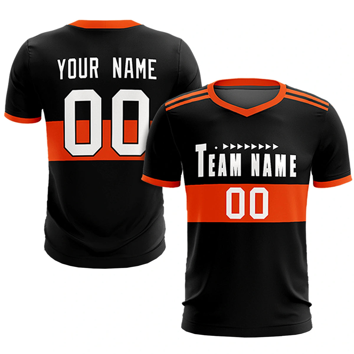 Custom Black Orange Breathable Soccer Sets Jersey