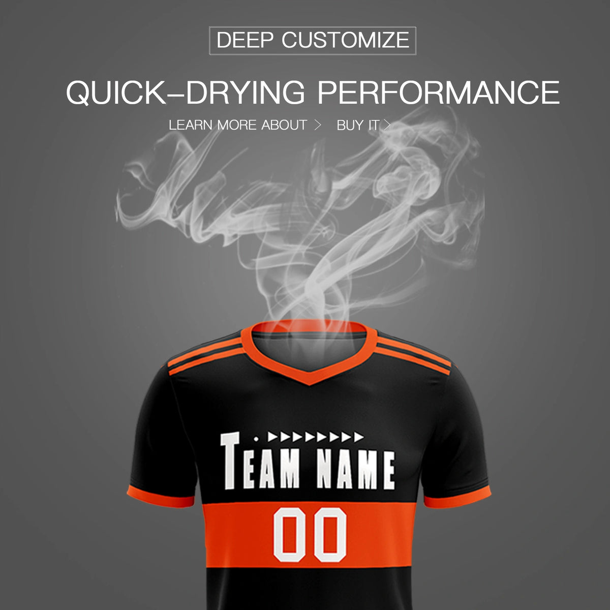 Custom Black Orange Breathable Soccer Sets Jersey