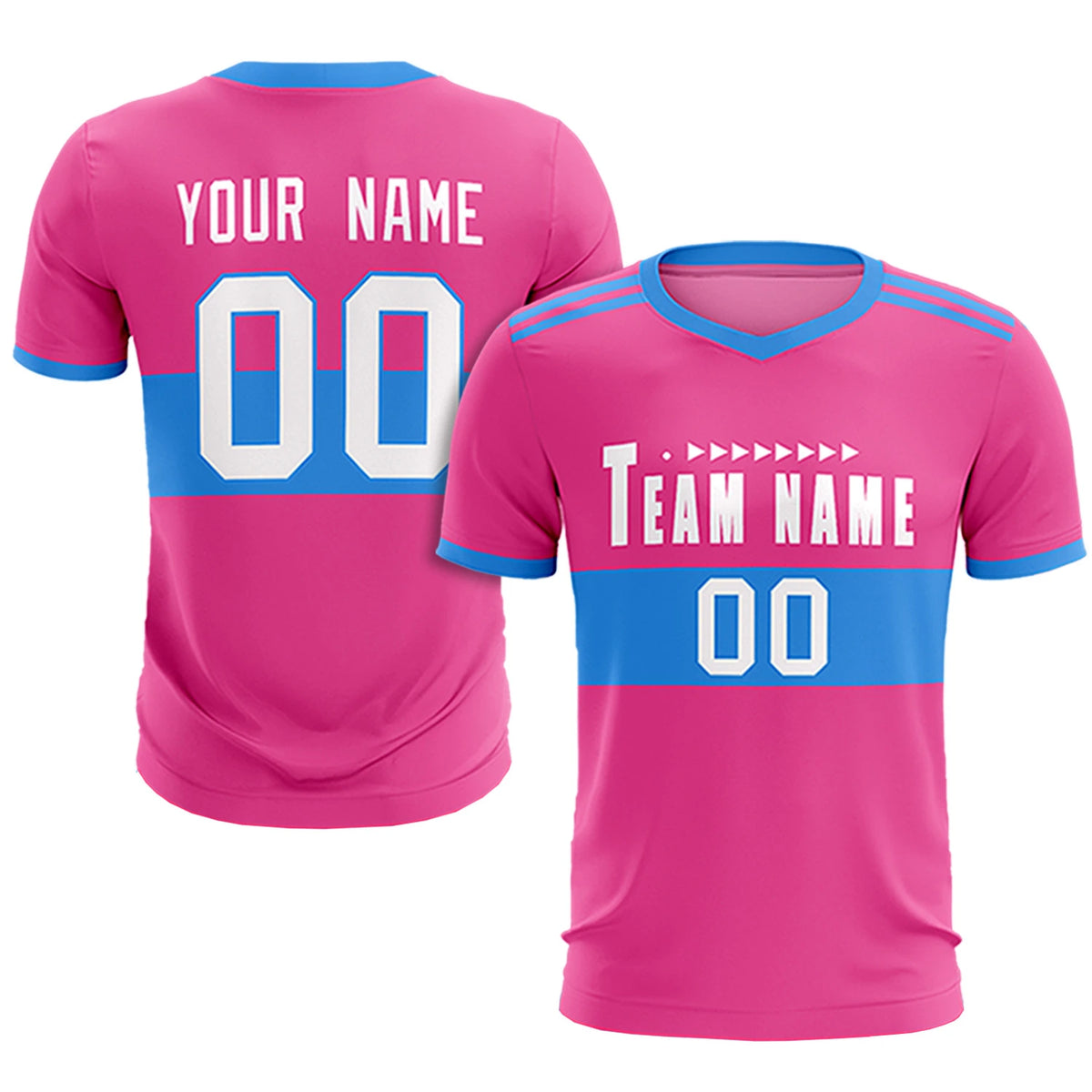 Custom Pink-Powder Blue Breathable Soccer Sets Jersey