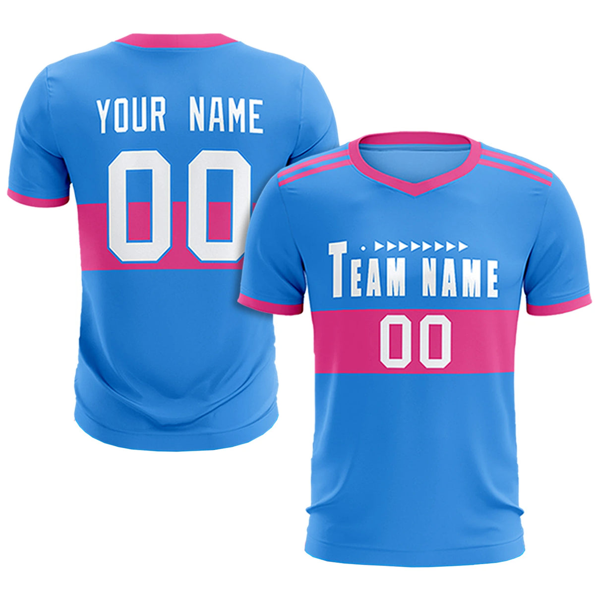 Custom Powder Blue-Pink Breathable Soccer Sets Jersey